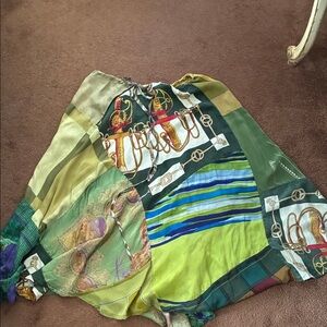 Claudette, Vintage silk scarves Skirt, drawstring waist , XL